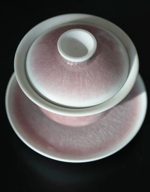Pink Crackled Glaze Tea Bowl Set