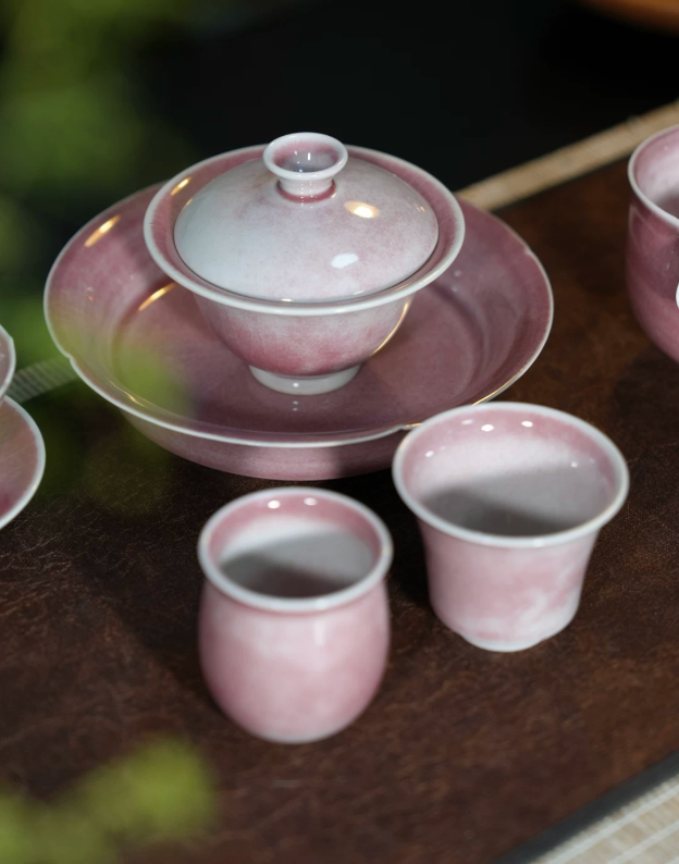 Blush Pink Crackled Gaiwan Set