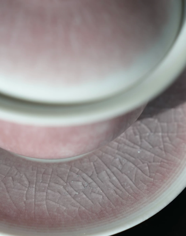 Pink Crackled Glaze Tea Bowl Set