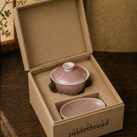 Pink Crackled Glaze Tea Bowl Set