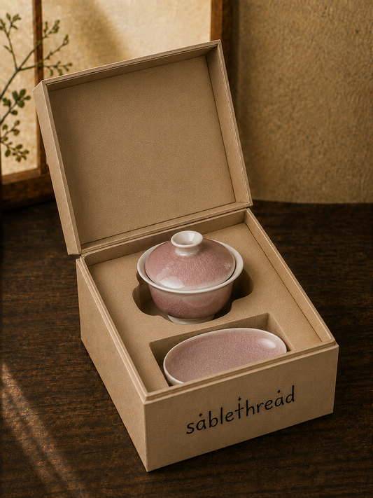 Pink Crackled Glaze Tea Bowl Set