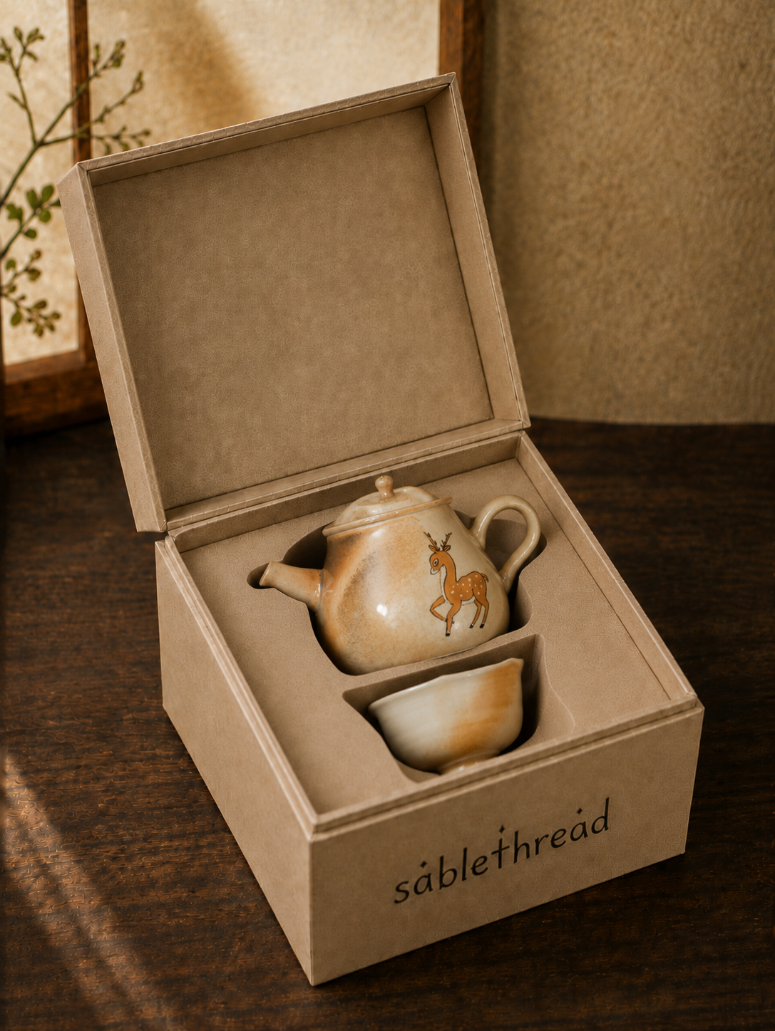 Deer Painted Reactive Glaze Teapot