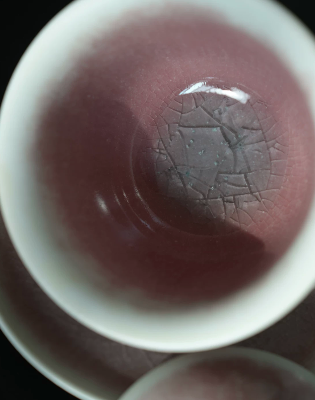 Pink Crackled Glaze Tea Bowl Set