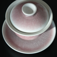 Pink Crackled Glaze Tea Bowl Set