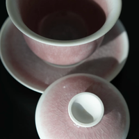 Pink Crackled Glaze Tea Bowl Set