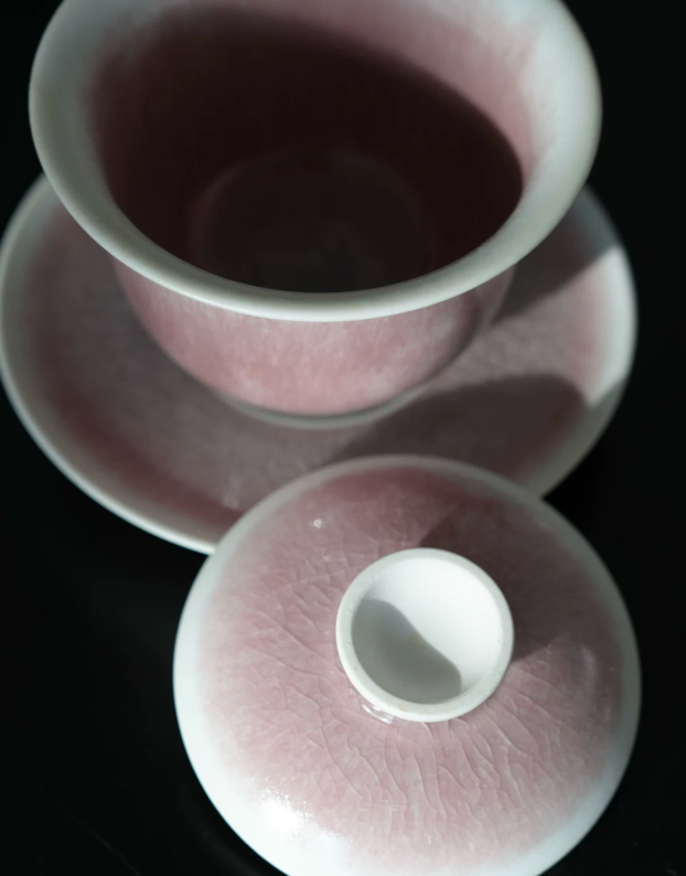 Pink Crackled Glaze Tea Bowl Set