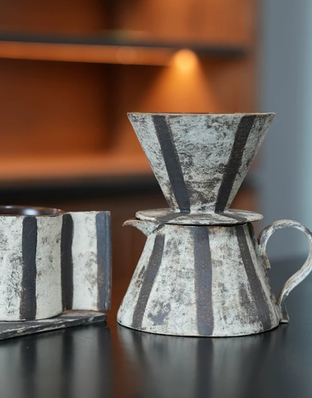 Pink Stripe Ceramic Coffee Server Set
