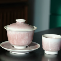 Pink Crackled Glaze Tea Bowl Set
